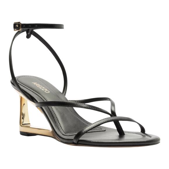 Arezzo Women's Frankie High Geometric Wedge Thong Sandals Black Size 7 1/2 - Picture 1 of 4